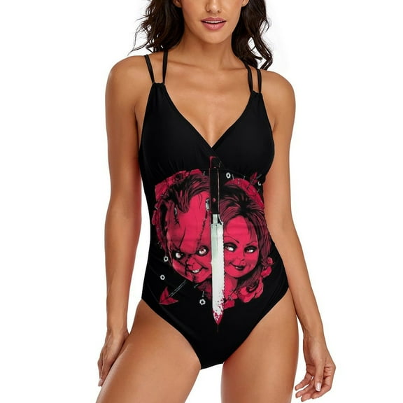 Bride of Chucky Womens One-Pieces Swimsuit Sexy CirssCross Swimwear Printing Bathing Suits S