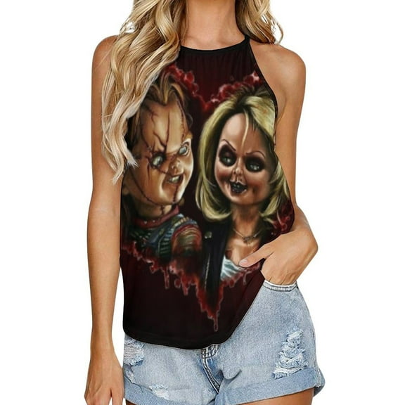 Bride of Chucky Womens Tank Tops Print Camisole Summer Casual Sleeveless Shirts Trendy Vest Blouse L