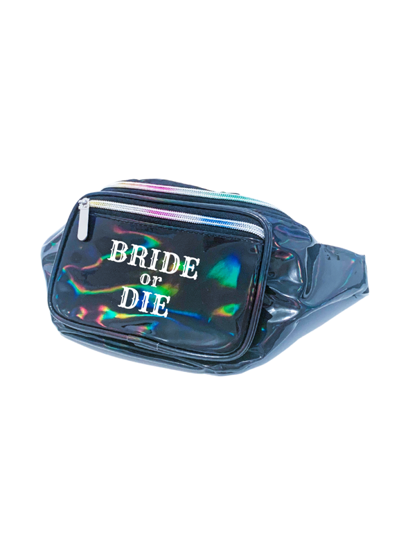 Bride or Die Black Holographic Metallic Fanny Pack