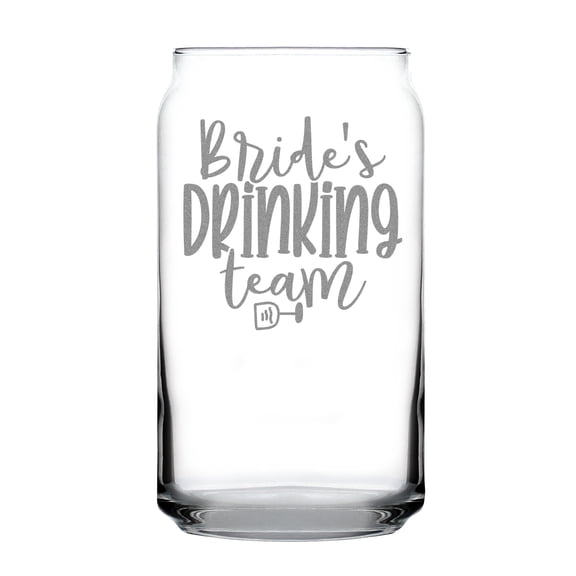 Bride's Drinking Team Glass, Bachelorette Party Can Hand Engraved Pint Etched Glassware s, Bridal Shower Favor
