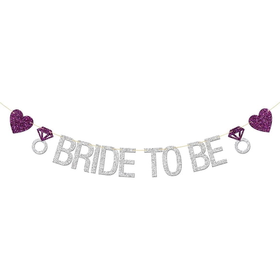 Bride to Be Banner with Diamond Ring, Silver Glitter Engagement Party, Wedding Party Supplies Decoration Silver