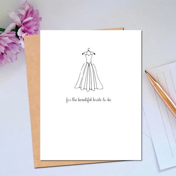Bride-to-Be Greeting Card  Elegant Wedding Dress Design - Perfect for Engagement, Bridal Shower, Bachelorette Party  Envelope Included, Blank Inside