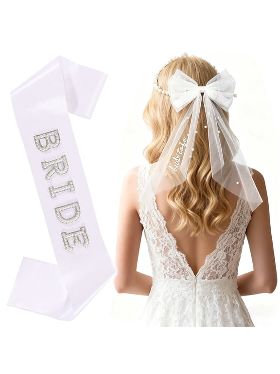 Bride to Be Sash and Bow Veil with Pearls, Bachelorette Party Accessories, Bridal Shower Decorations, Wedding Morning, Engagement Gifts for Bride
