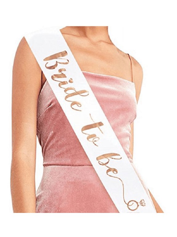 Bride to Be Sash party Favor Bachelorette Party Sash Bride Ribbon - WHITE with ROSE GOLD PRINT