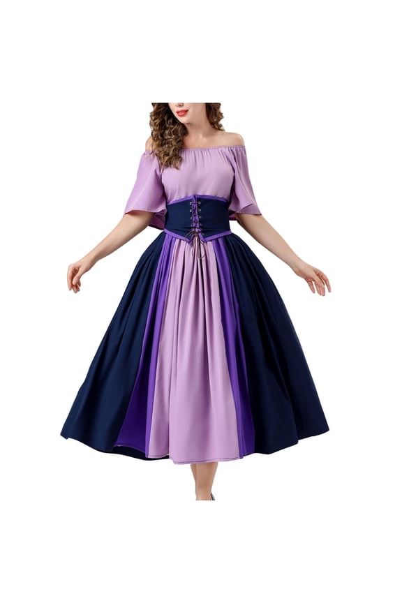 Bridesmaid Dresses for Women Women's Medieval Renaissance Dress Gothic Corset Halloween Costumes Dress Midi Dress for Women S-13 Purple M