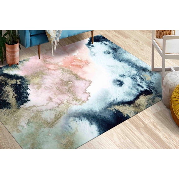 Bridesmaid Gift, Marble Rug, Pet Friendly Rug, Non Slip Rug, Abstract Rug, Black And Gold Rugs, Modern Rugs, Custom Rug, Home Decor Rug, 3.3'x6.5' - 100x200 cm