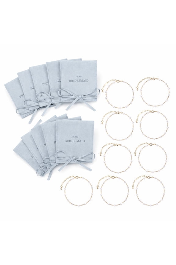 Bridesmaid Gifts Bracelet Set, 8Pcs Pearl Bracelets with Jewelry Pouches, Wedding Party Favors for Bridesmaids Bachelorette Bridal Shower Thank You Gift Elegant Jewelry Set