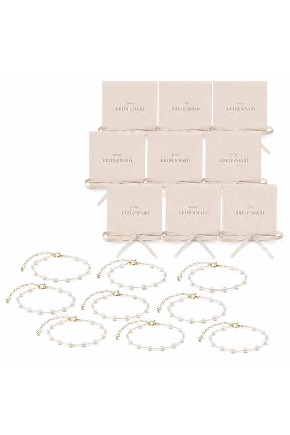 Bridesmaid Gifts Bracelet Set, 8Pcs Pearl Bracelets with Jewelry Pouches, Wedding Party Favors for Bridesmaids Bachelorette Bridal Shower Thank You Gift Elegant Jewelry Set