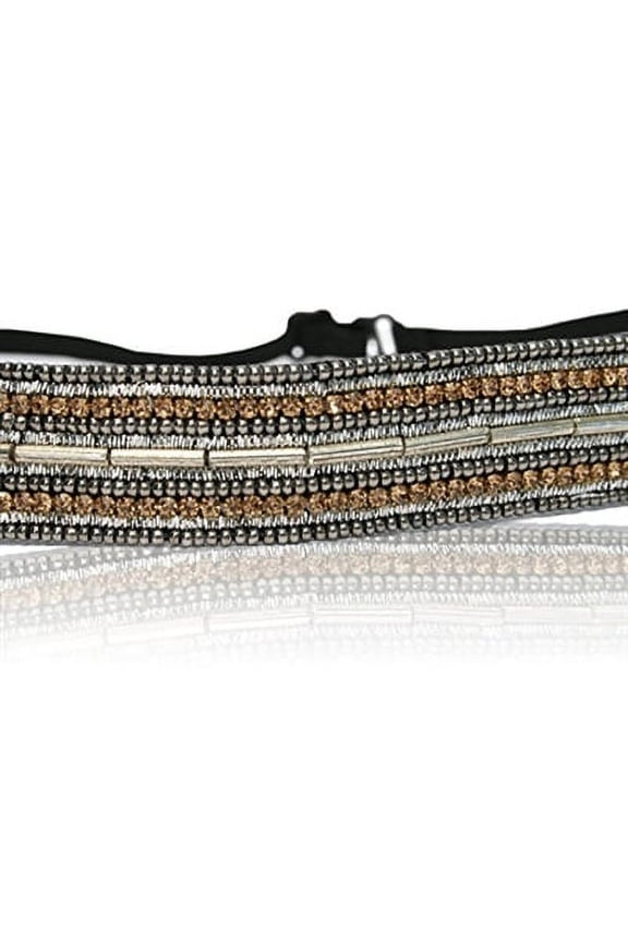 Bridesmaid Headband Silver with Bohemian Boho Accents With Adjustable Strap and Non-Slip Grip Backing