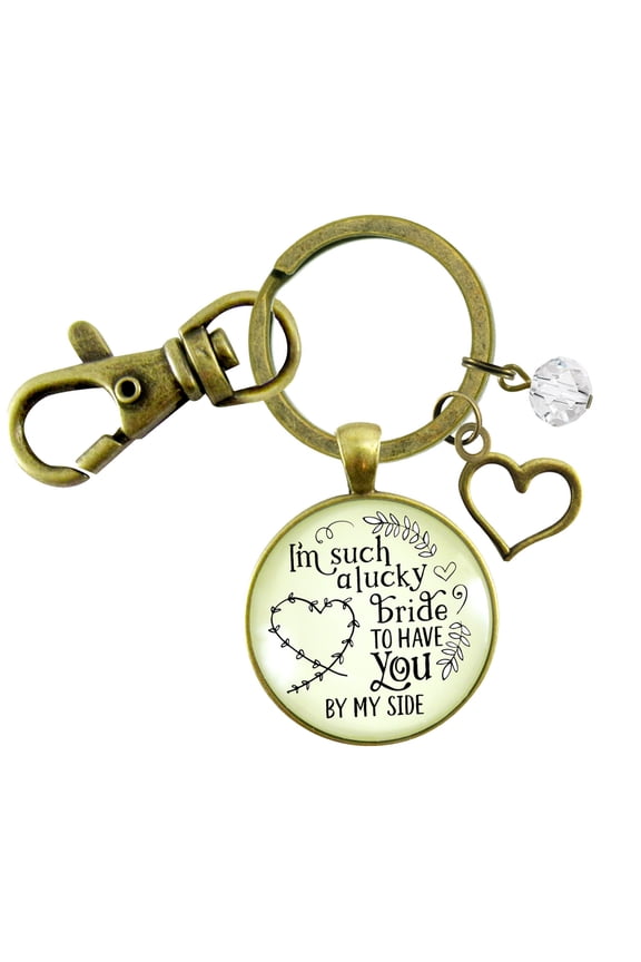Bridesmaid Keychain I Am A Lucky Bride, Rustic Keychain, Wedding Keychain