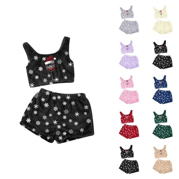 Bridesmaid Pajamas – Satin Button Pajama Set for Women Women's Christmas Printing Two Piece Set Tank Top And Shorts Comfortable Sleepwear And Loungewear Outfit