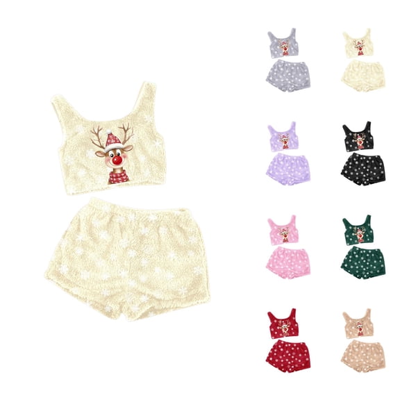 Bridesmaid Pajamas – Short Sleeve Bridal Set Women's Christmas Printing Two Piece Set Tank Top And Shorts Comfortable Sleepwear And Loungewear Outfit