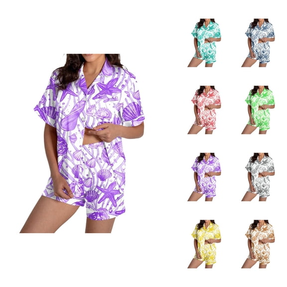 Bridesmaid Pajamas – Short Sleeve Bridal Set Women's Pajamas Set Casual Print Short Sleeve Button Down Shirt Pajamas Shorts Set Pajamas