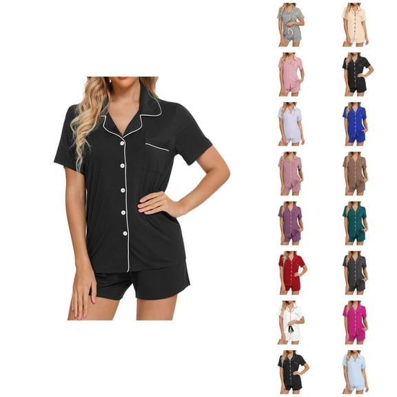 Bridesmaid Pajamas – Short Sleeve Bridal Set Womens Pajamas Set Short Sleeve Sleepwear Button Down Nightwear Shorts Soft Home Wear Sets