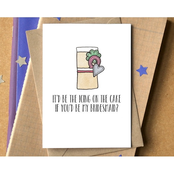Bridesmaid Proposal Card - "Itd Be The Icing On The Cake If Youd Be My Bridesmaid?" Design Envelope Included, Blank Inside Perfect for Wedding Proposals