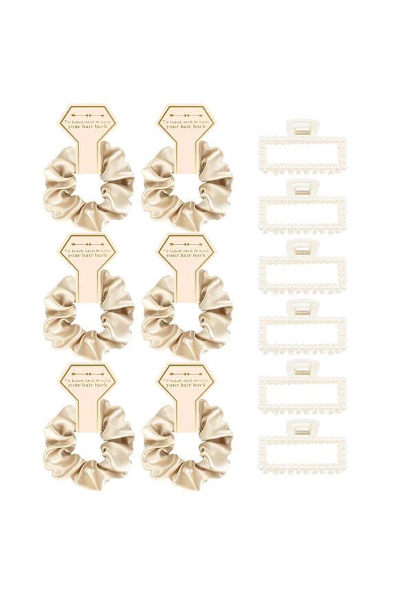 Bridesmaid Proposal Gifts, 12 PCS Bridesmaids Silk Hair Scrunchies & Pearl Clips Set for Women Girls Bachelorette Party Favors Bridal Shower Gifts Wedding Day (Gold)