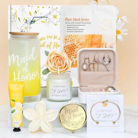 Bridesmaid Proposal Gifts,Maid of Honor Gifts,Will You Be My Maid of Honor,Bridesmaid Gifts for Wedding Day,Bridal Party Gifts for Wedding Day Yellow