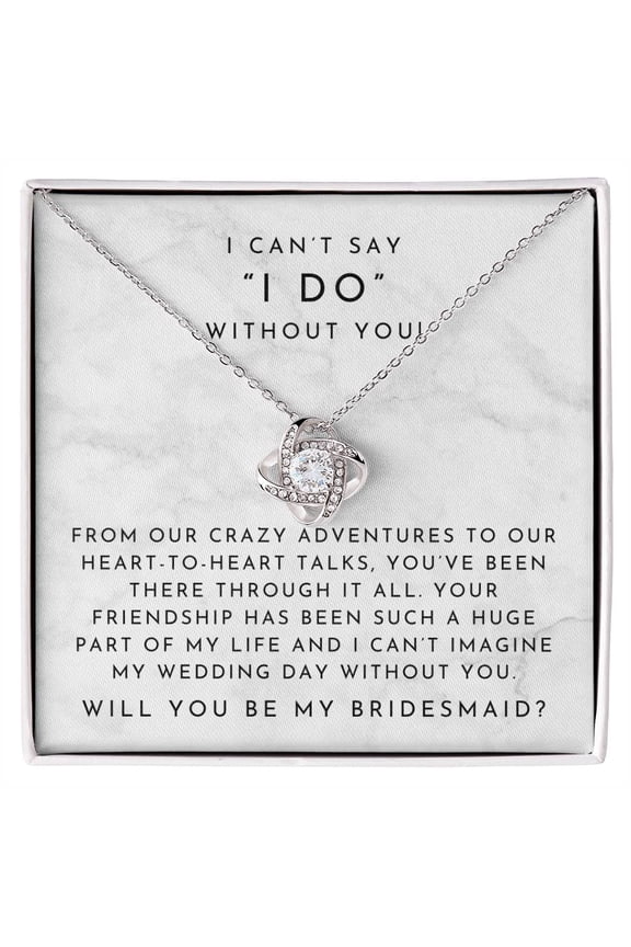 Bridesmaid Proposal Timeless Marble Necklace, Gold Love Knot Necklace