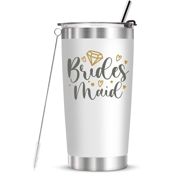 Bridesmaid Tumbler-Wedding Gifts-Engagement,Wedding,Bridal Shower,Bachelorette Party Gifts for Bridesmaid-Stainless Steel Insulated Bridesmaid Coffee Mug-Thank You Gifts 20oz White