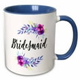 thumbnail image 1 of 3drose, Bridesmaid with Pink and Purple Watercolor Floral, 11oz Two-tone Blue Mug, 1 of 6