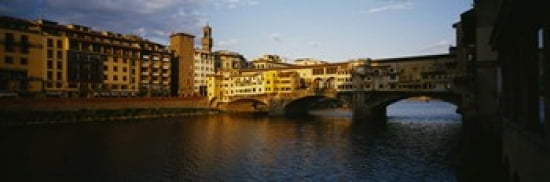 Bridge Across A River Arno River Ponte Vecchio Florence Italy Canvas Art - Panoramic Images (36 x 12)