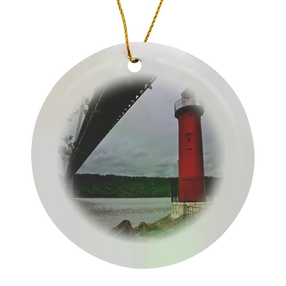 3drose, Bridge and the Little Red Lighthouse, Circle Porcelain Ornament
