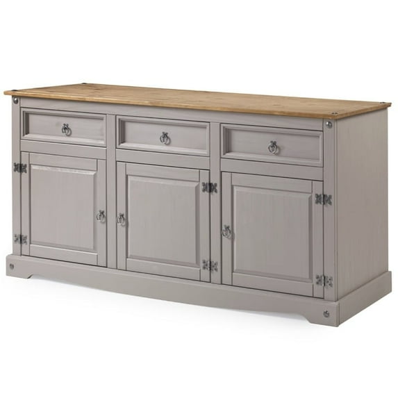 Bridge Brazil 65" Wood Buffet Sideboard Farmhouse - Corona Collection | Furniture Dash Gray wash stain, tops in antique brown color.
