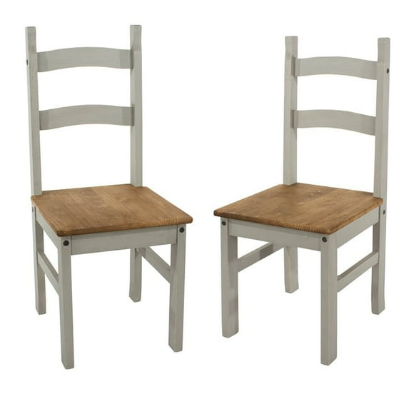 Bridge Brazil Solid Wood Dining Chairs (Set of 2) Farmhouse - Corona Collection | Furniture Dash Grey Gray wash color stain, seats in antique brown.