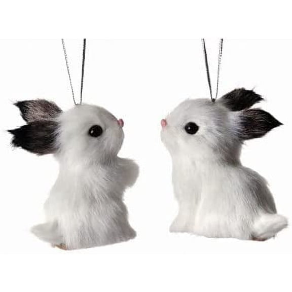Bridge Collection Furry Rabbit Ornaments - Set of 2 - Adorable Bunny Christmas Animal Ornaments