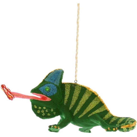 The Bridge Collection Glittered Chameleon Ornament - Reptile Animal Christmas Tree Ornaments - Tropical Rainforest Iguana Lizard Ornament for Animal Lovers
