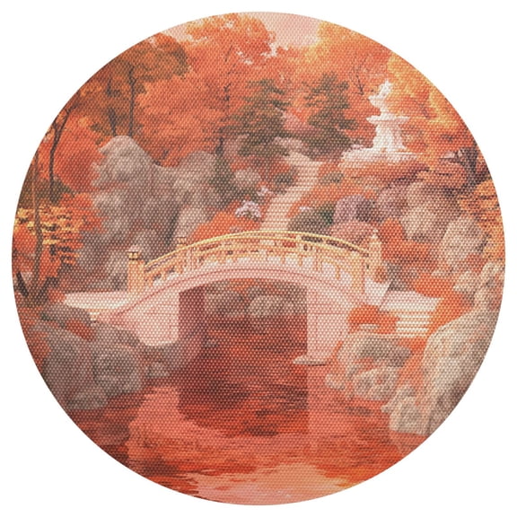 Bridge Flowing Water 15.4in Diameter PVC Plate Mat, Heat-Resistant and Cuttable, Kitchen Decor