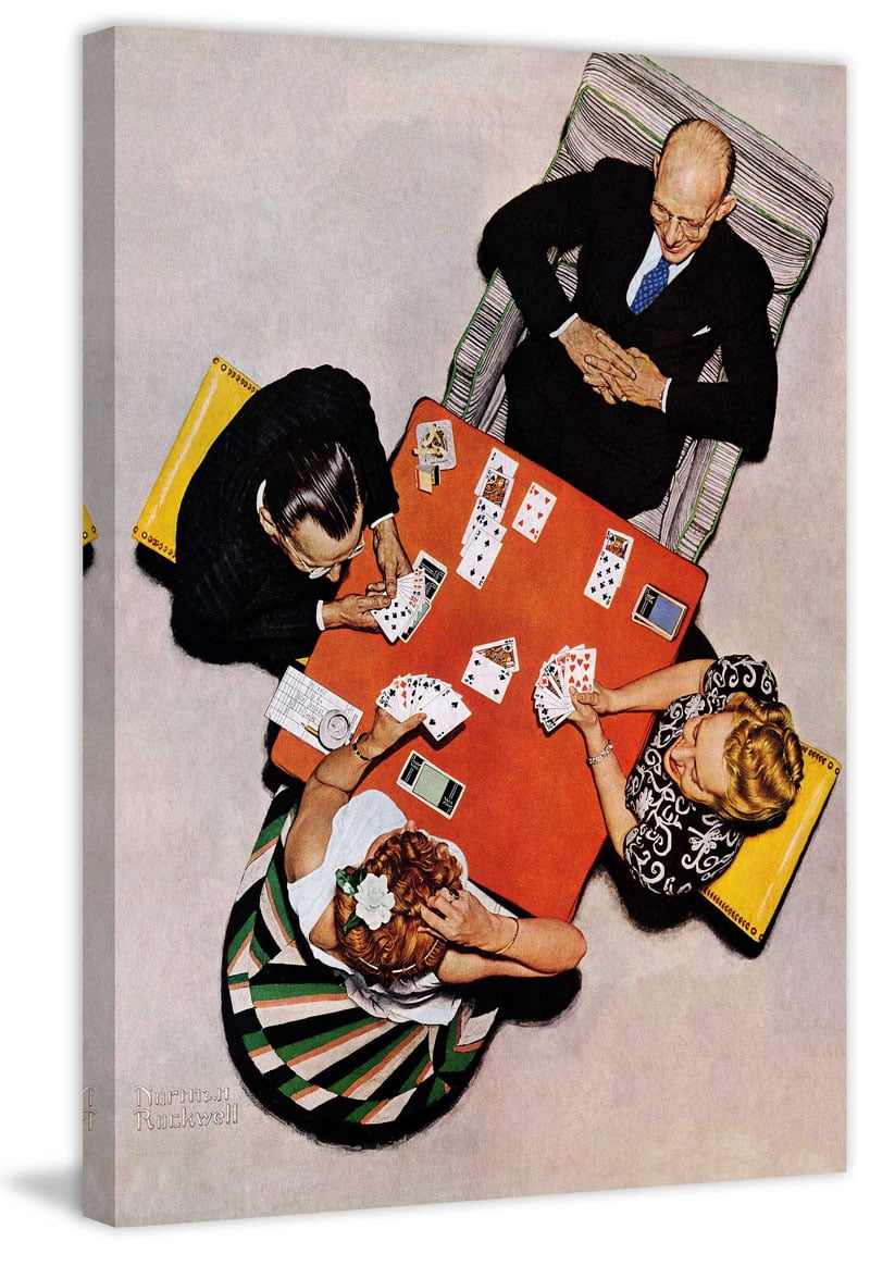 "Bridge Game" by Norman Rockwell Painting Print on Canvas
