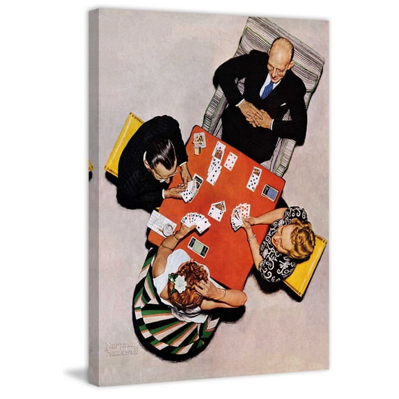 "Bridge Game" by Norman Rockwell Painting Print on Canvas