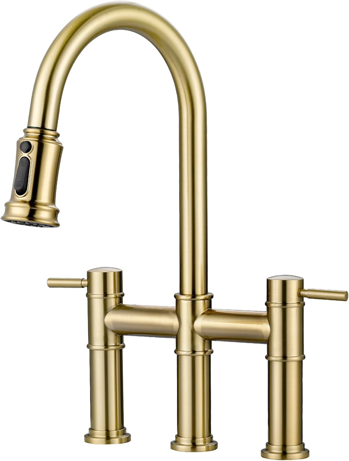 Bridge Kitchen Faucet with Pull Down Sprayer, Gold Kitchen Sink Faucet