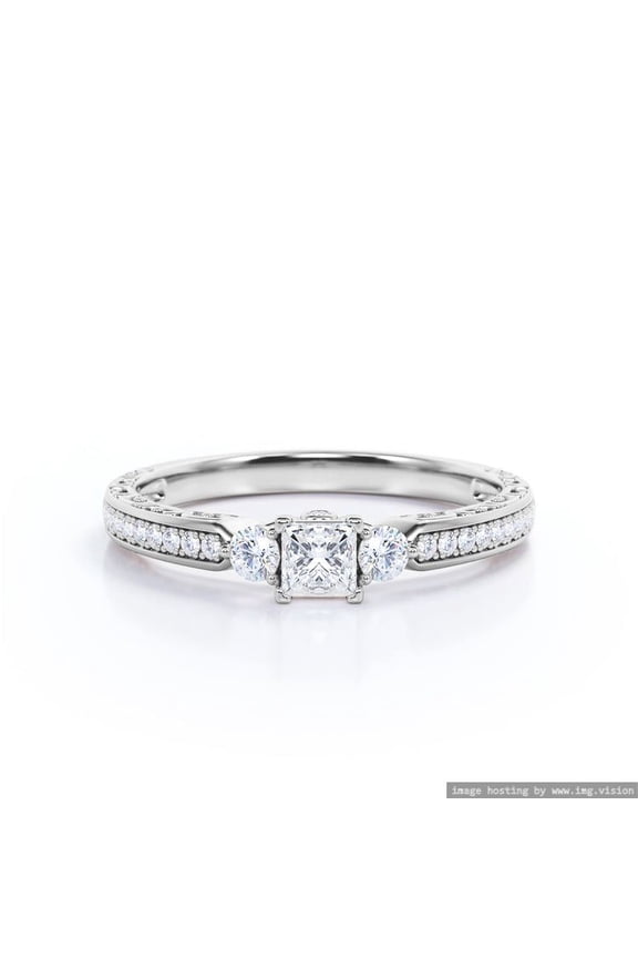 Bridge Moissanite Ring Accent Setting 0.75 ct Princess cut 3 Stone Wedding ring18K Rose Gold (Plating Over Silver) Ring Size - 6.5 US