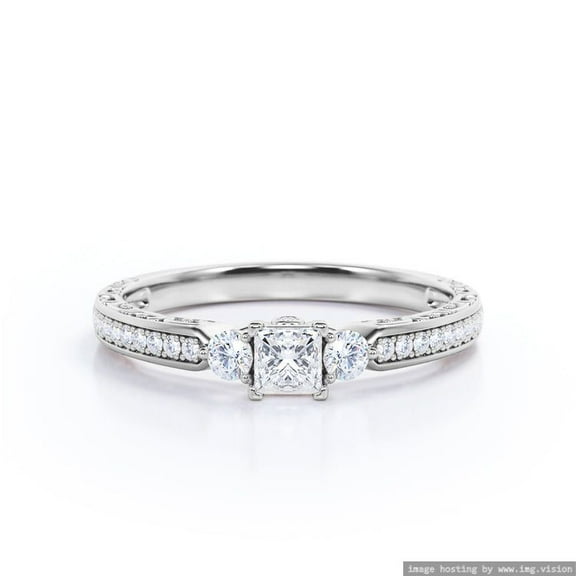 Bridge Moissanite Ring Accent Setting 0.75 ct Princess cut 3 Stone Wedding ring925 Sterling Silver (Solid) Ring Size - 4 US
