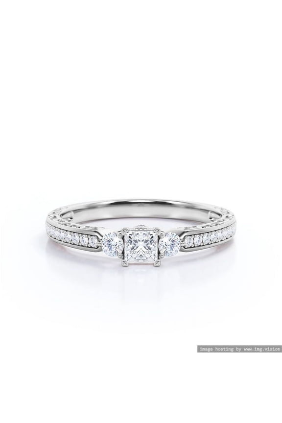 Bridge Moissanite Ring Accent Setting 0.75 ct Princess cut 3 Stone Wedding ringBlack Rhodium (Plating Over Silver) Ring Size - 9.5 US