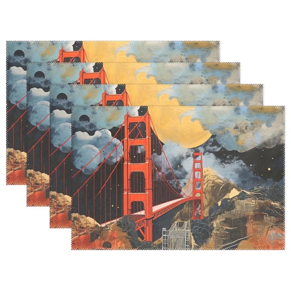 Bridge and Moon Painting 12×18 inch Placemats Heat Resistant Washable Foldable Rectangular Placemats Set Decoration Indoor Outdoor for Kitchen Dining Table 1PC