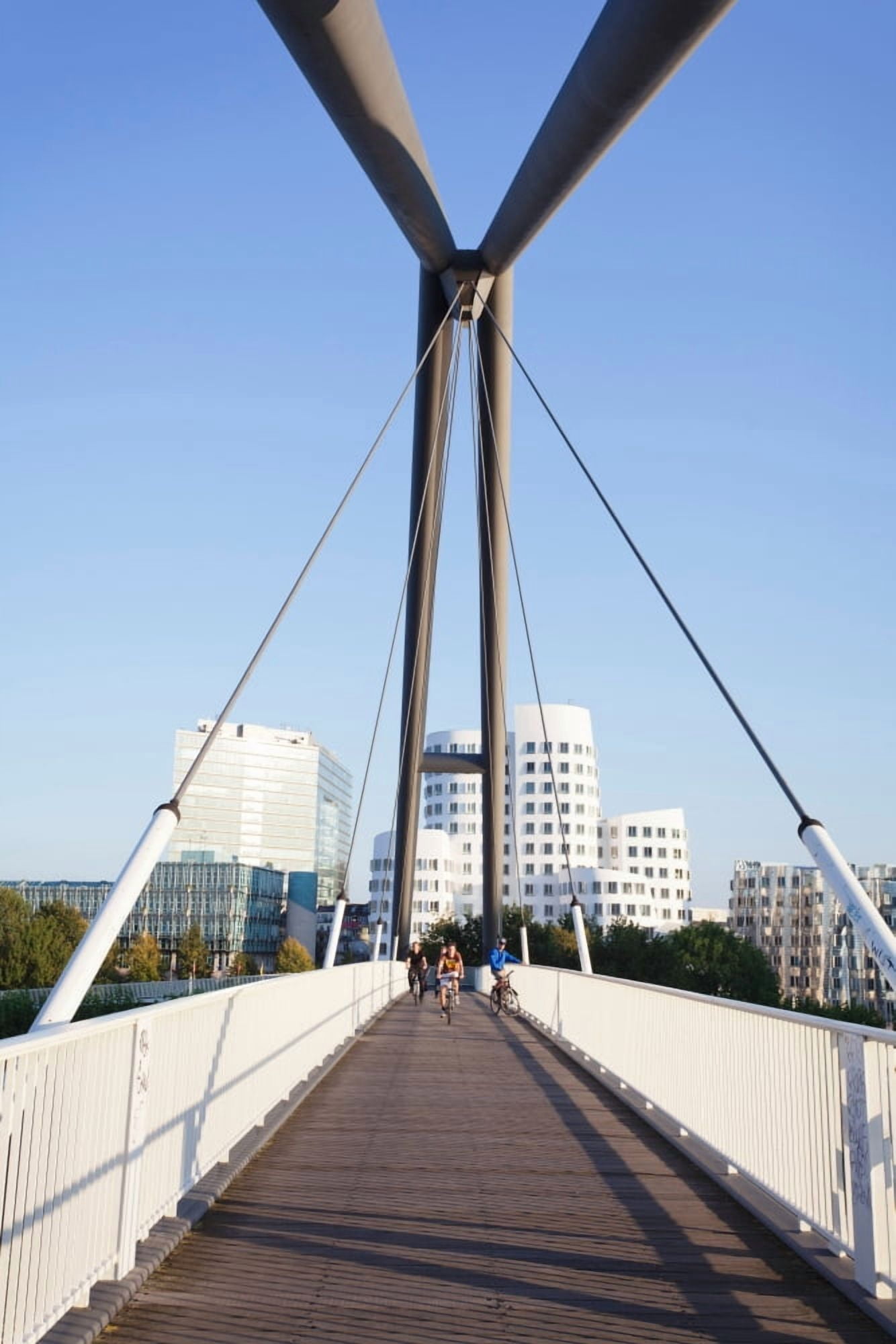 Bridge with Neuer Zollhof buildings designed by Frank Gehry Media Harbour Dusseldorf North Rhine Westphalia Germany Canvas Art - Panoramic Images (27 x 9)