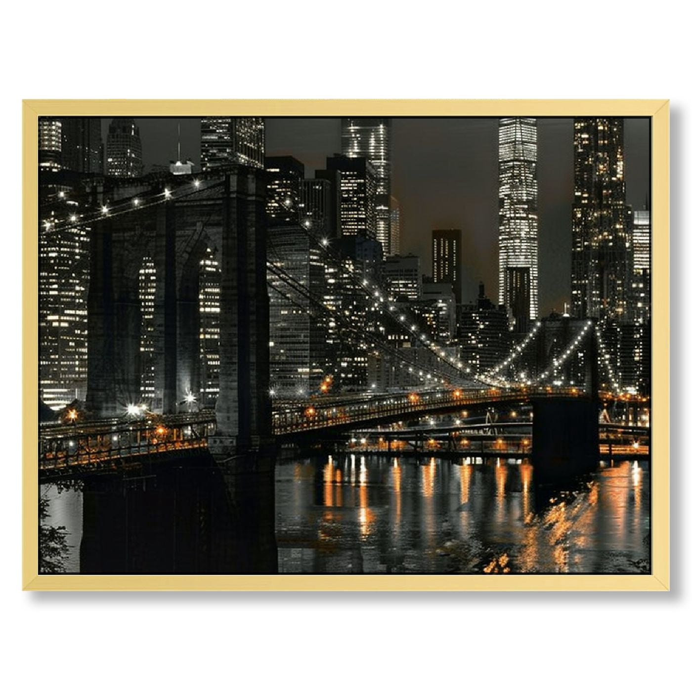 Bridge New York City NYC Skyline At Night Black and White Poster Modern ...