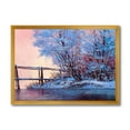 thumbnail image 1 of Bridge Of Meandering River With Winter Scenery I 40 in x 30 in Framed Painting Canvas Art Print, by Designart, 1 of 4