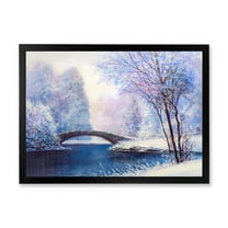 Bridge Of Meandering River With Winter Scenery III 40 in x 30 in Framed Painting Canvas Art Print, by Designart