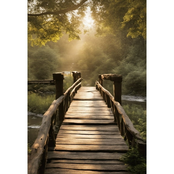 Bridge Over A Stream at Sunset Photograph - 12" x 18" Art Print Wall Decor
