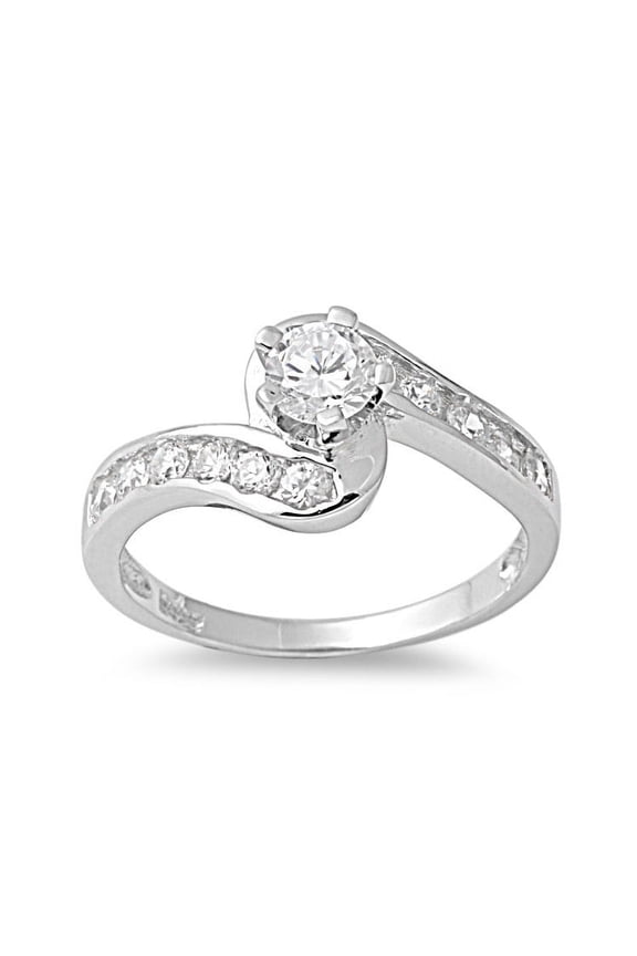 Bridge Round Center Cubic Zirconia Ring Sterling Silver 925