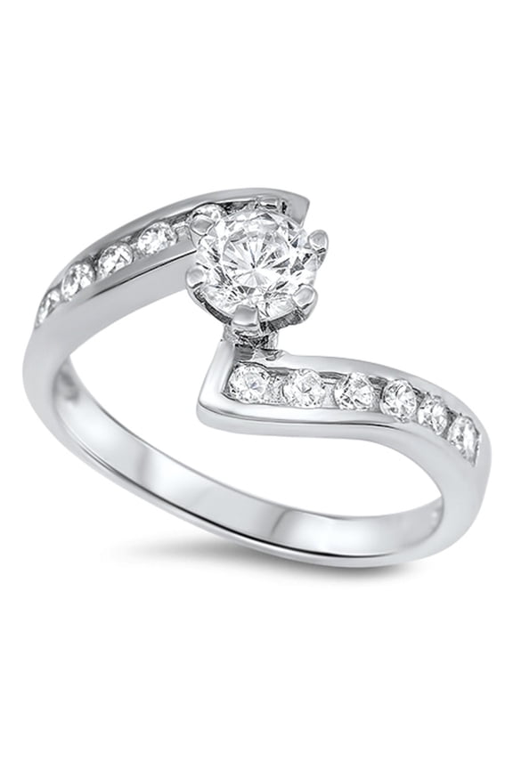 Bridge Round Center Cubic Zirconia Ring Sterling Silver 925