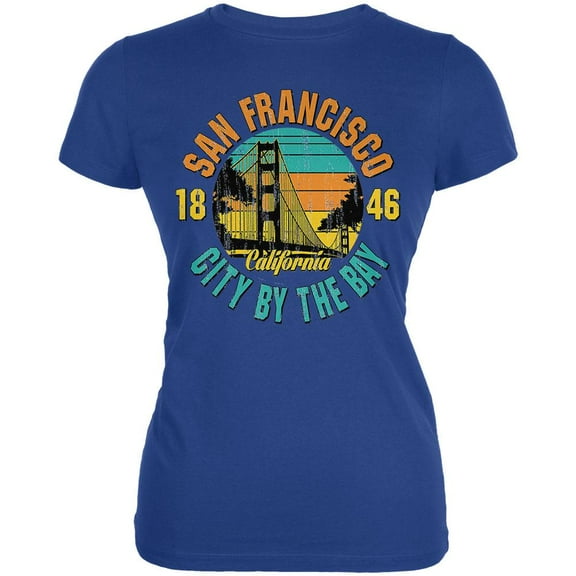 Bridge San Francisco California Juniors Soft T Shirt Royal 2XL