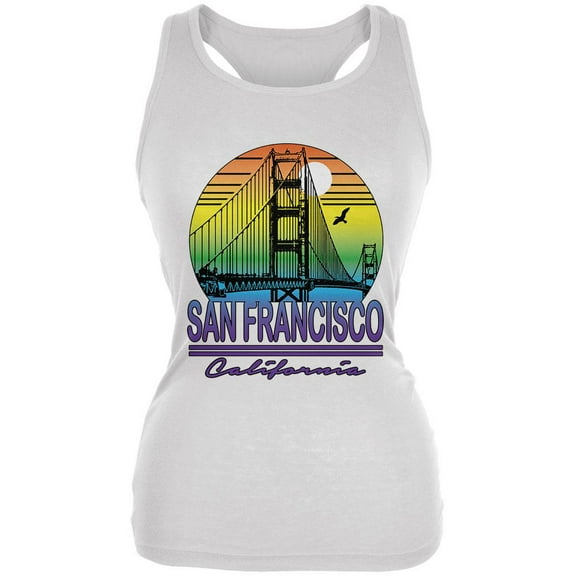 Bridge San Francisco California Rainbow Gradient Juniors Soft Tank Top White LG
