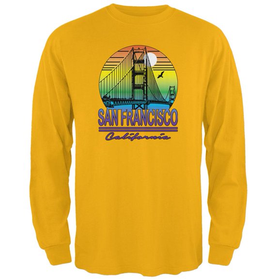 Bridge San Francisco California Rainbow Gradient Mens Long Sleeve T Shirt Gold LG