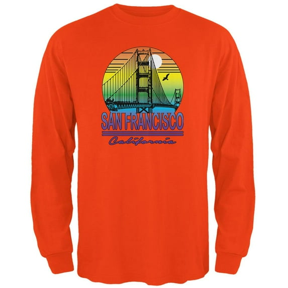 Bridge San Francisco California Rainbow Gradient Mens Long Sleeve T Shirt Orange 3X-LG