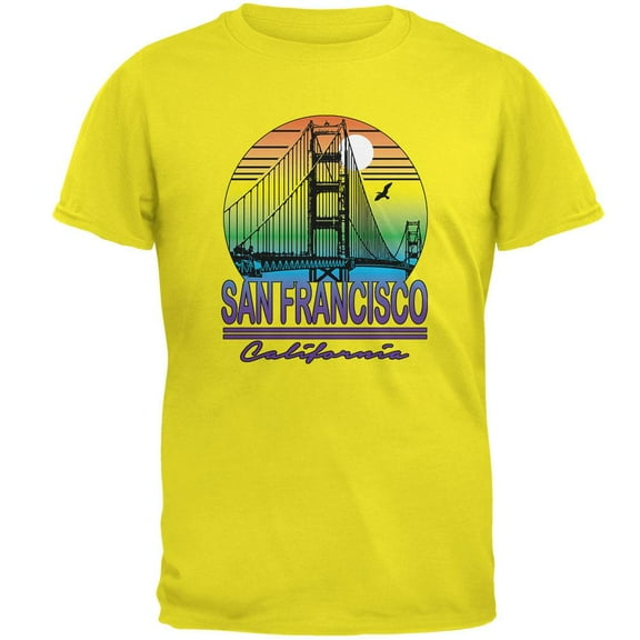 Bridge San Francisco California Rainbow Gradient Mens T Shirt Bright Yellow X-LG